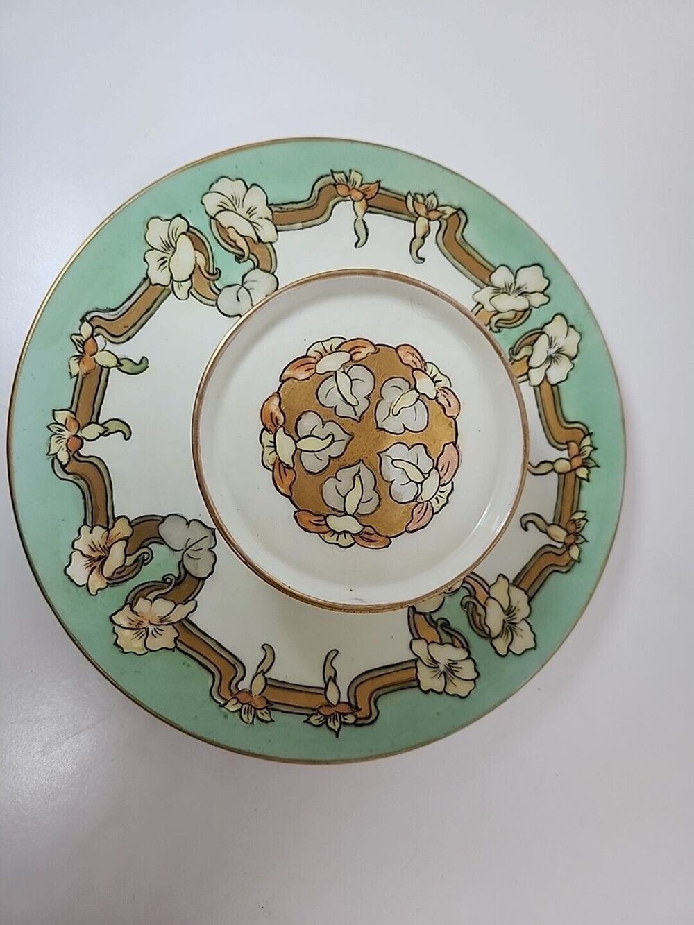 VIENNA AUSTRIA TIERED PLATE GOLD RIBBON FLOWER SIGNED A THOMSSEN DATED 1934